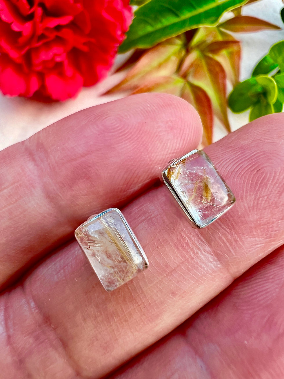 Thumbnail: Golden Rutile Sterling Silver Stud Earrings, Ireland, fast delivery,gift,gold