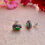 Thumbnail: Created Emerald Sterling Silver Marcasite Stud Earrings