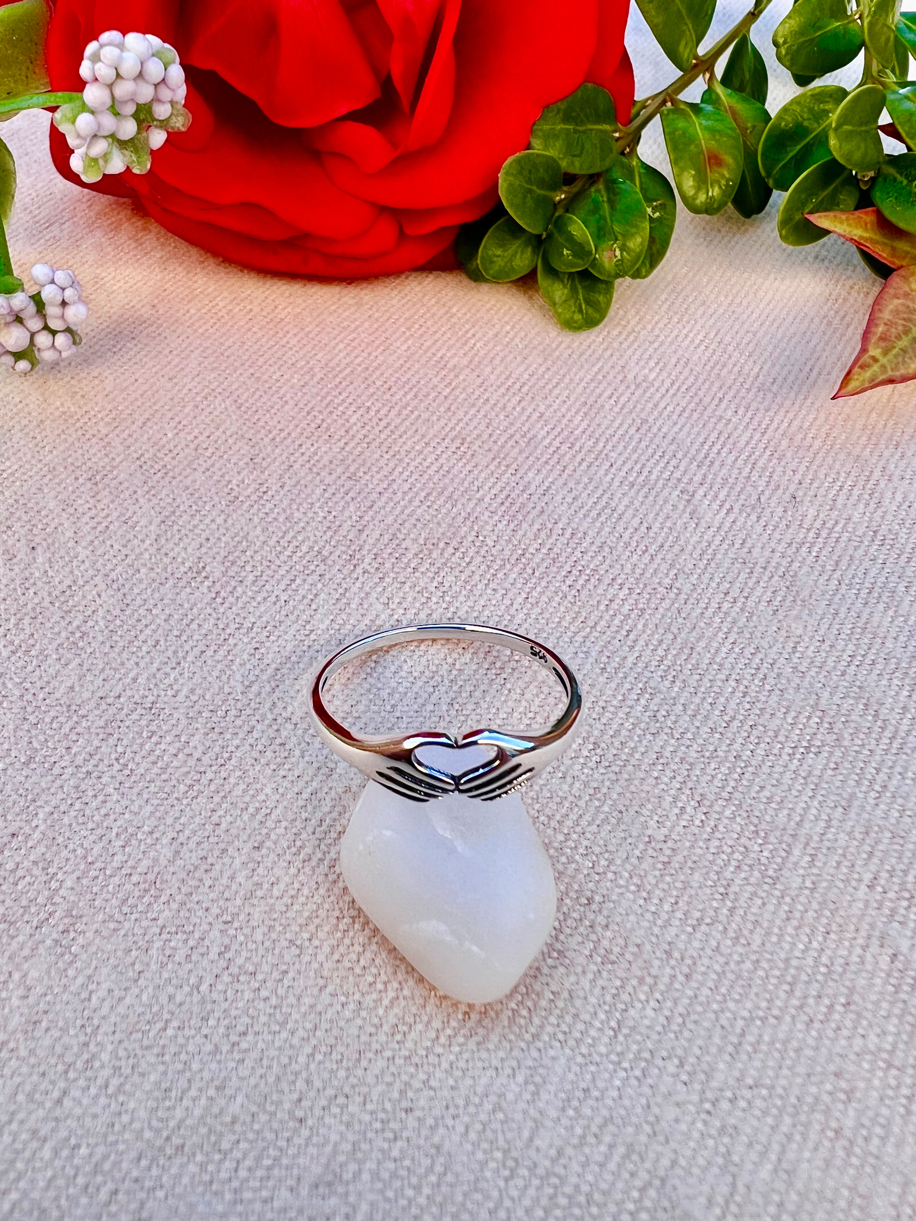 Love Heart Hand Sterling Silver Ring