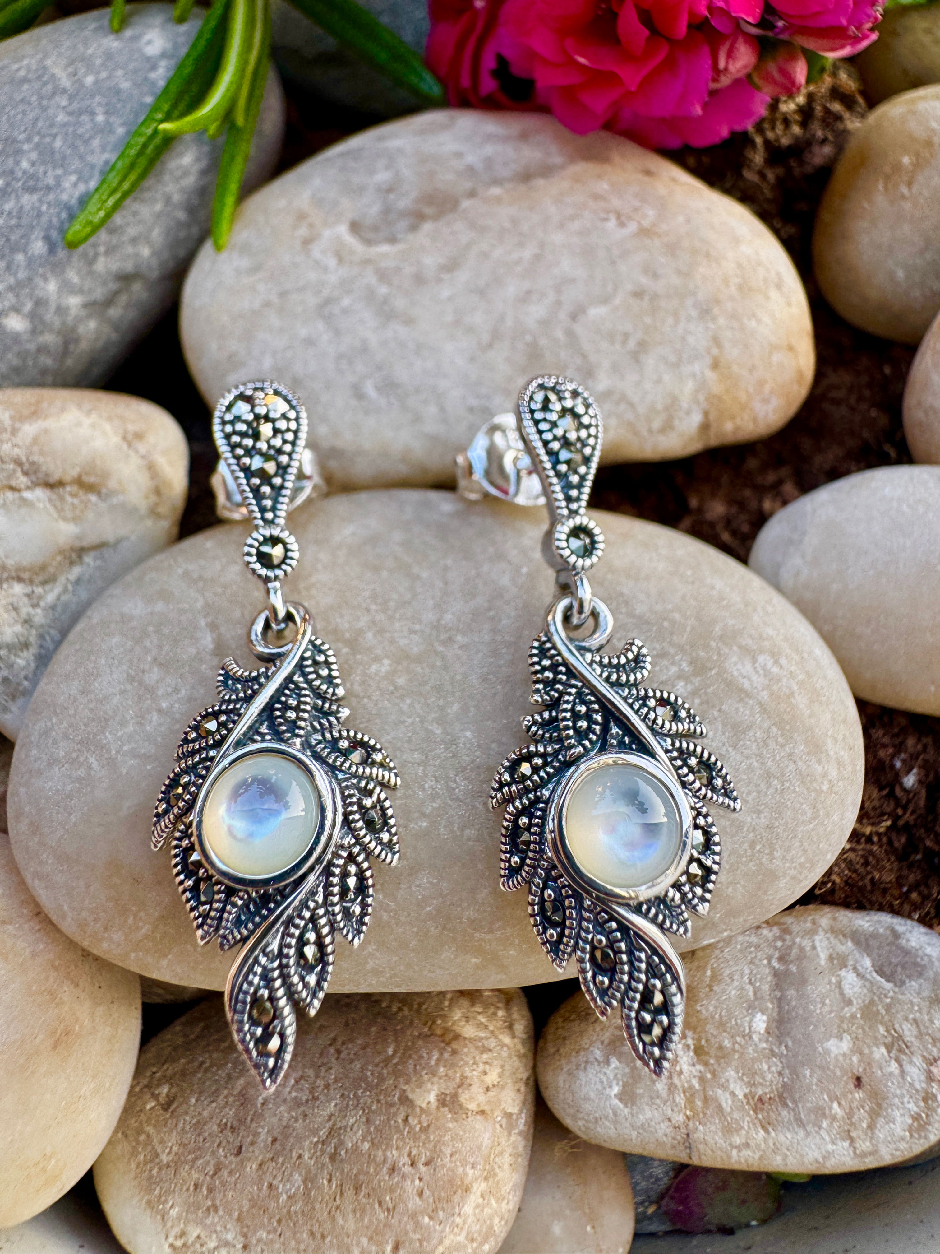 Mother of Pearl Silver Marcasite Earrings