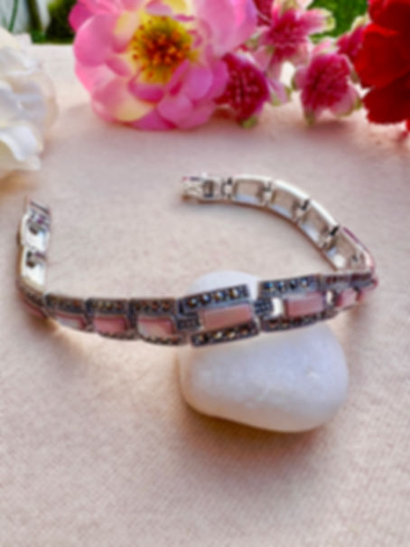 Pink Mother of Pearl Marcasite Sterling Silver Bracelet