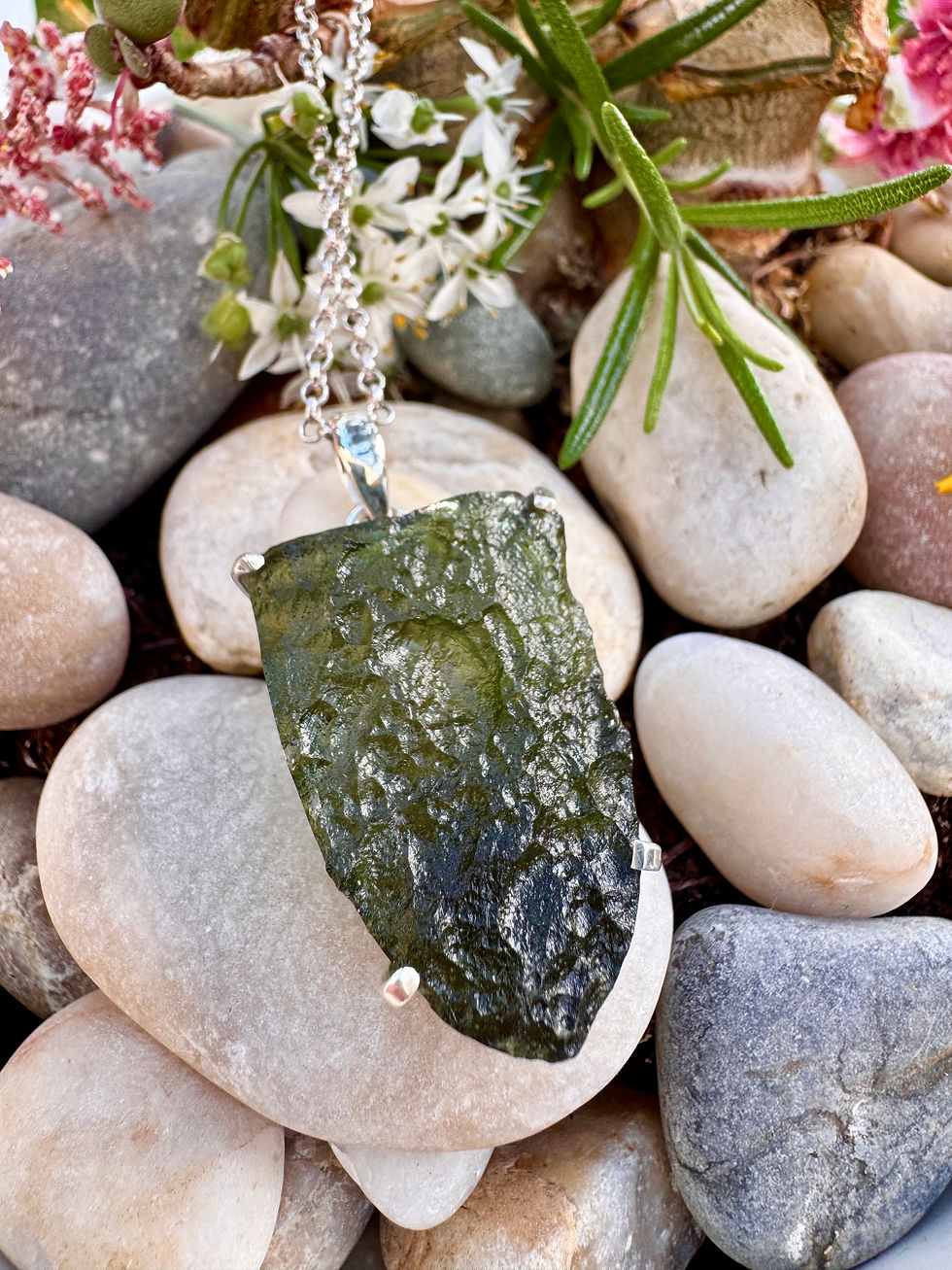Thumbnail: Genuine Extra Large Chlum Moldavite Sterling Silver Necklace at Silver Fountain Jewelry Dublin