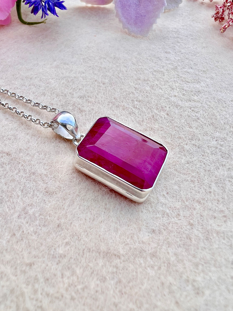 Thumbnail: Semi Precious Ruby Sterling Silver Necklace
