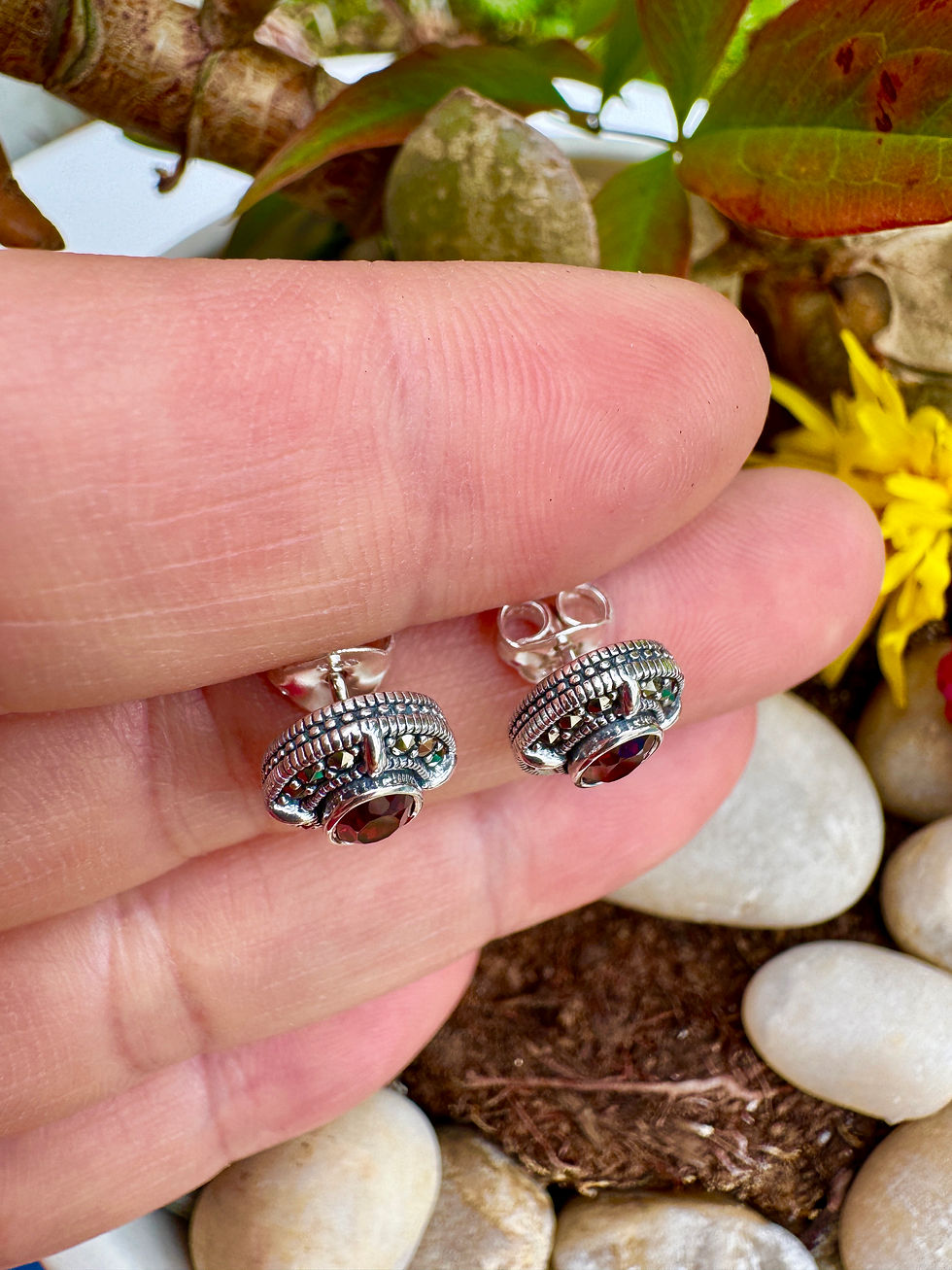 Thumbnail: African Sterling Silver Marcasite Stud Earrings