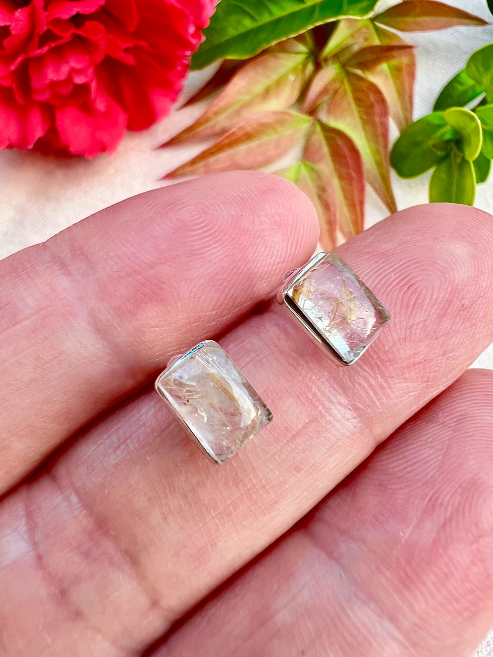 Thumbnail: Golden Rutile Sterling Silver Stud Earrings, Ireland, fast delivery,gift,gold