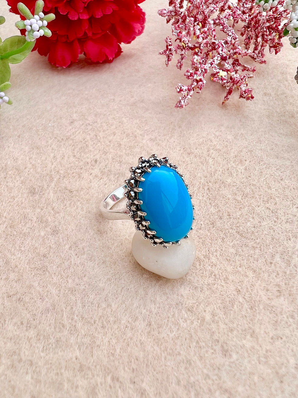 Turquoise & Marcasite Silver Ring