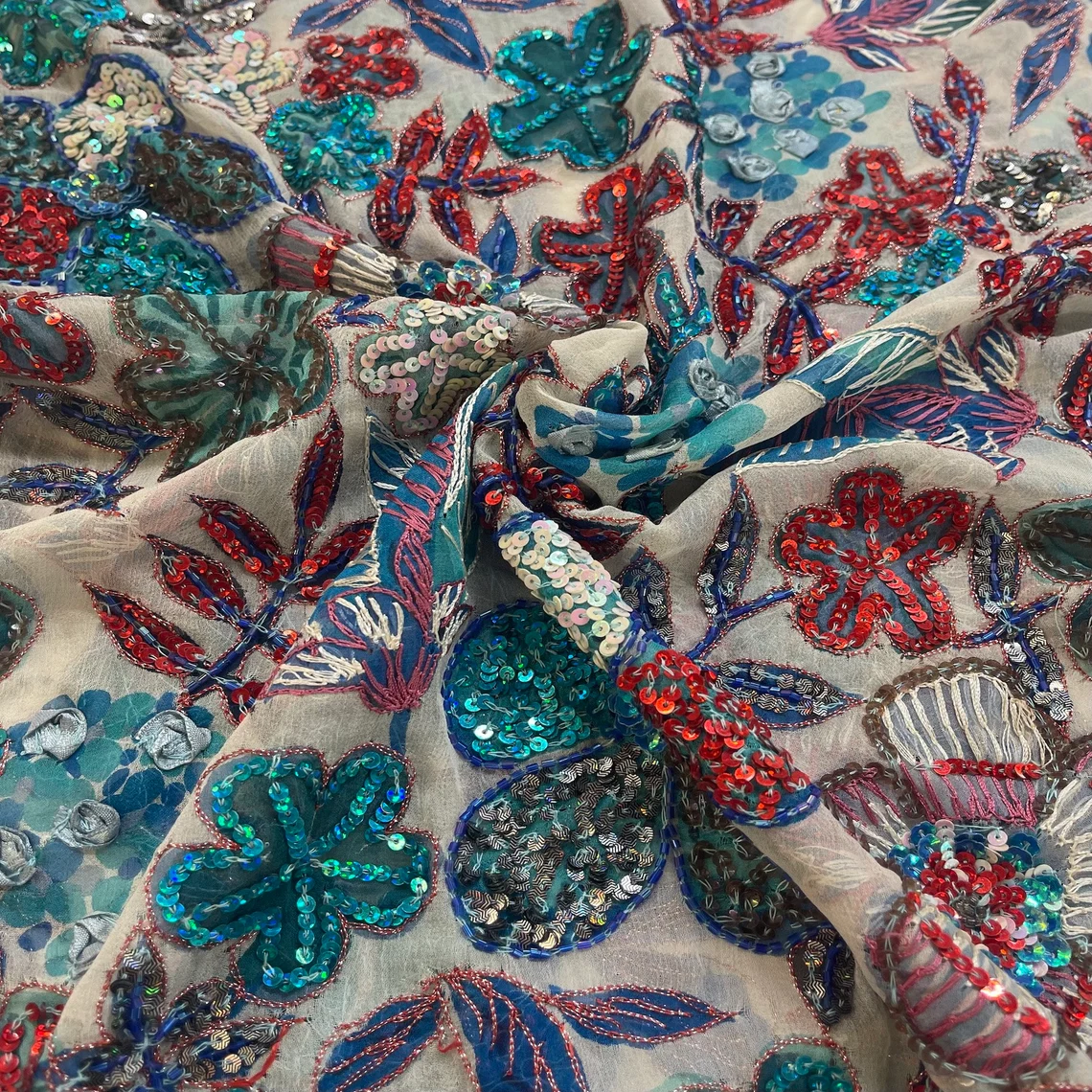 Mojave Desert Sequin & Beads On Chiffon JEC-101-2 Fabric main image 0