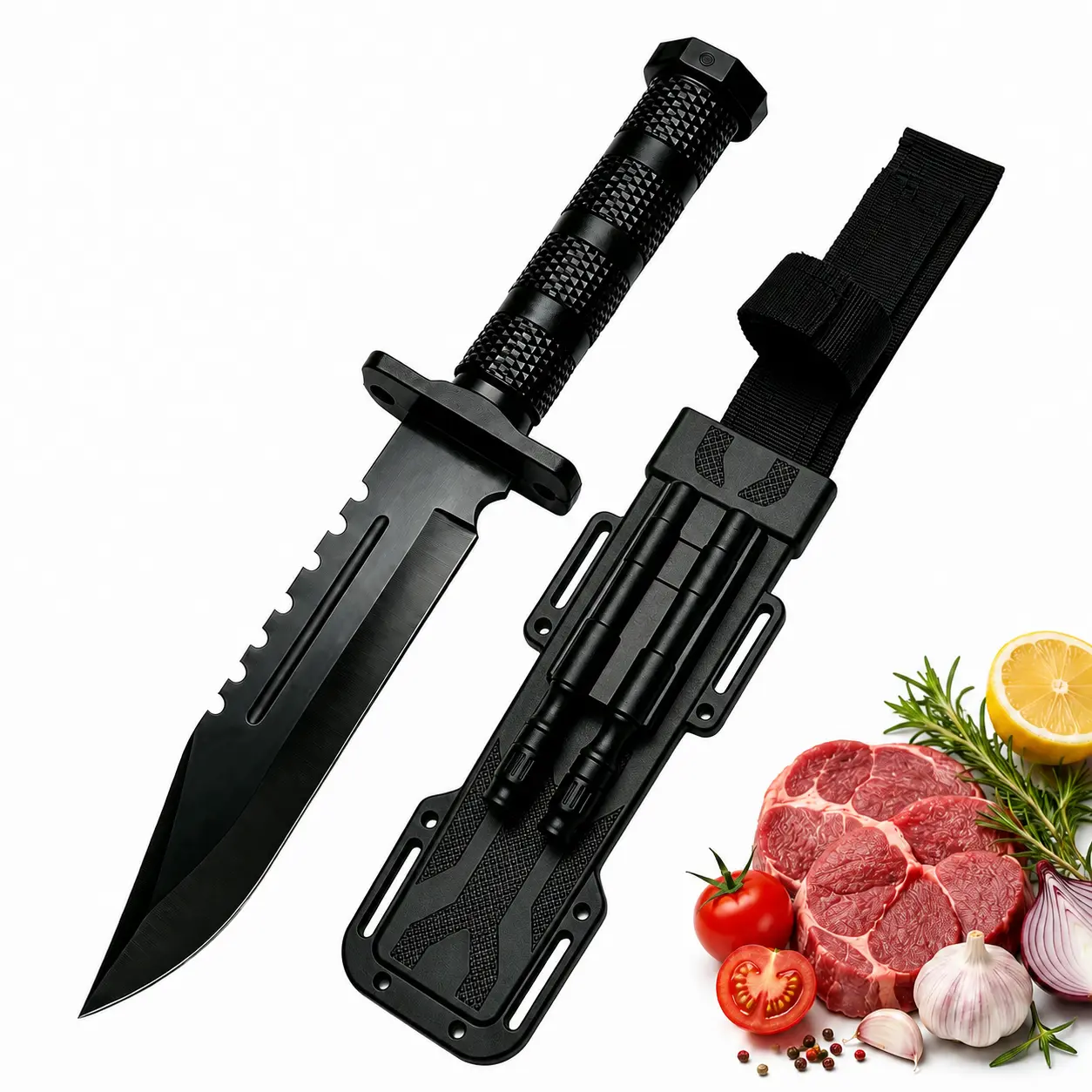 Home Cooking Prep Knife - Matte Black Coated Steel Blade, Textured Grip Handle,