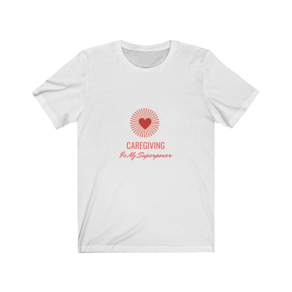Caregiving Is My Superpower - Shield (Coral) Jersey Short Sleeve Tee