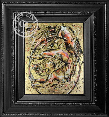 Female figure in movement 24K Gold Leaf combined with Enamels on Aluminum original painting.