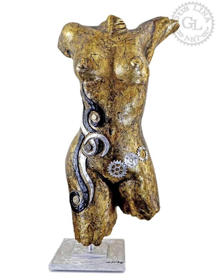 life size Female torso, 18K gold leaf, silver leaf