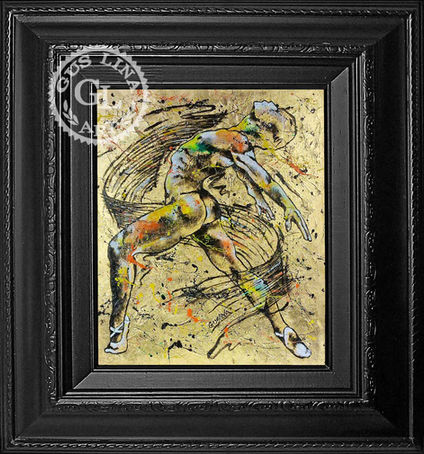 Male figure in movement 24K Gold Leaf combined with Enamels on Aluminum original painting.