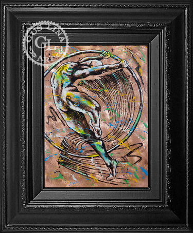 Mixed media Paintings enamels on copper.  Male figure in movement with a ring. Original Art.