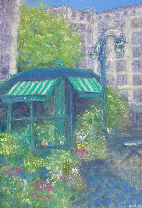 Flower stall in Marseille in spring in soft pastel in impressionist style