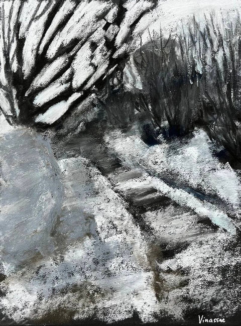 Dark park depressive winter city scene in soft pastel 
