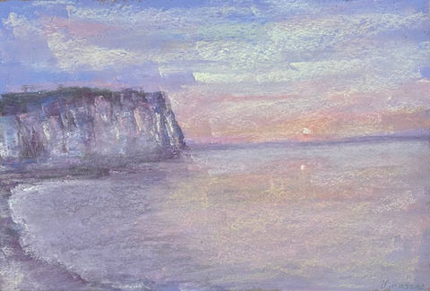 English cliffs in soft pastel, sunset landscape, romantic in impressionist style