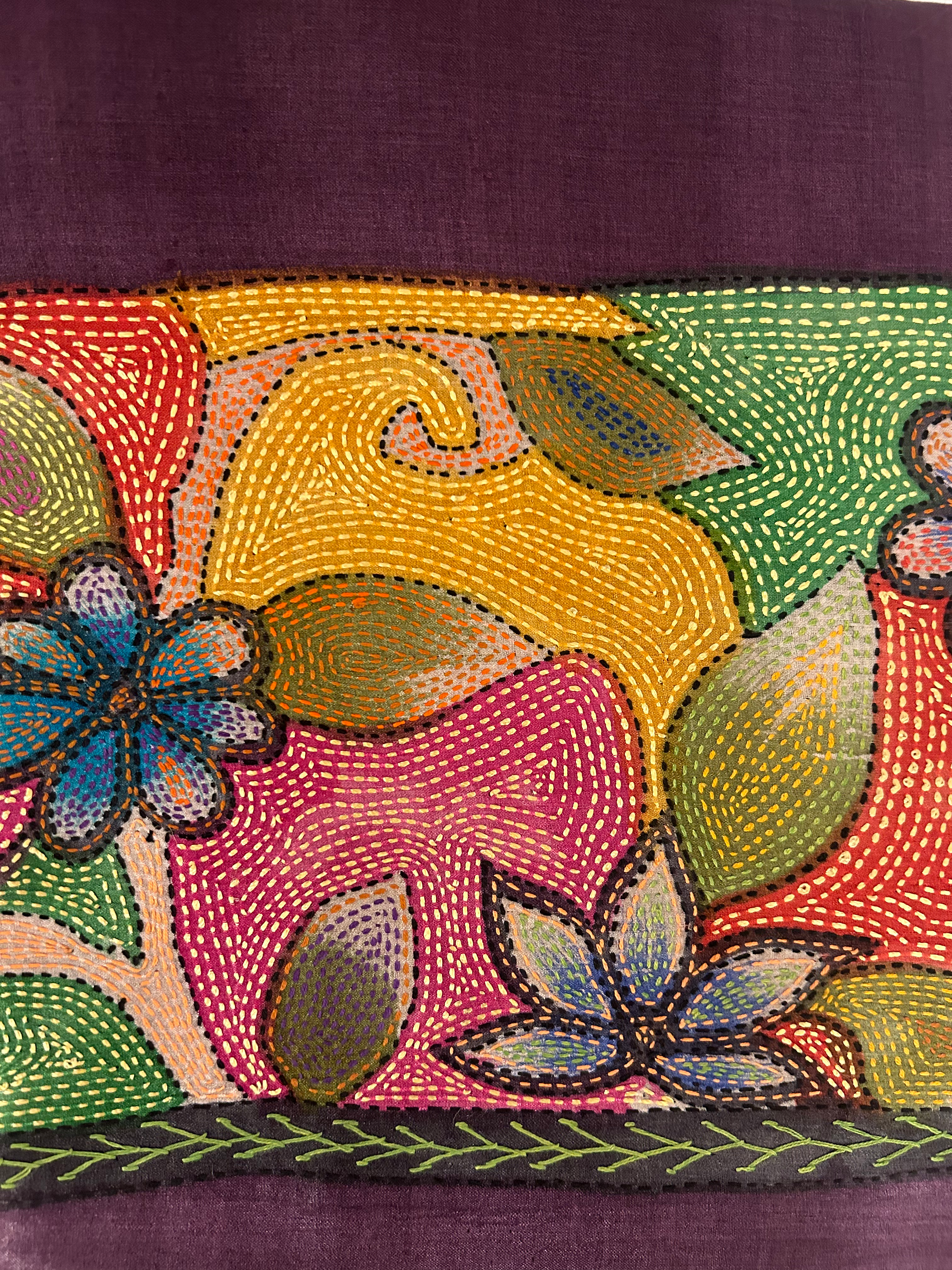 Purple Hand Painted Pure Silk Kantha Dupatta