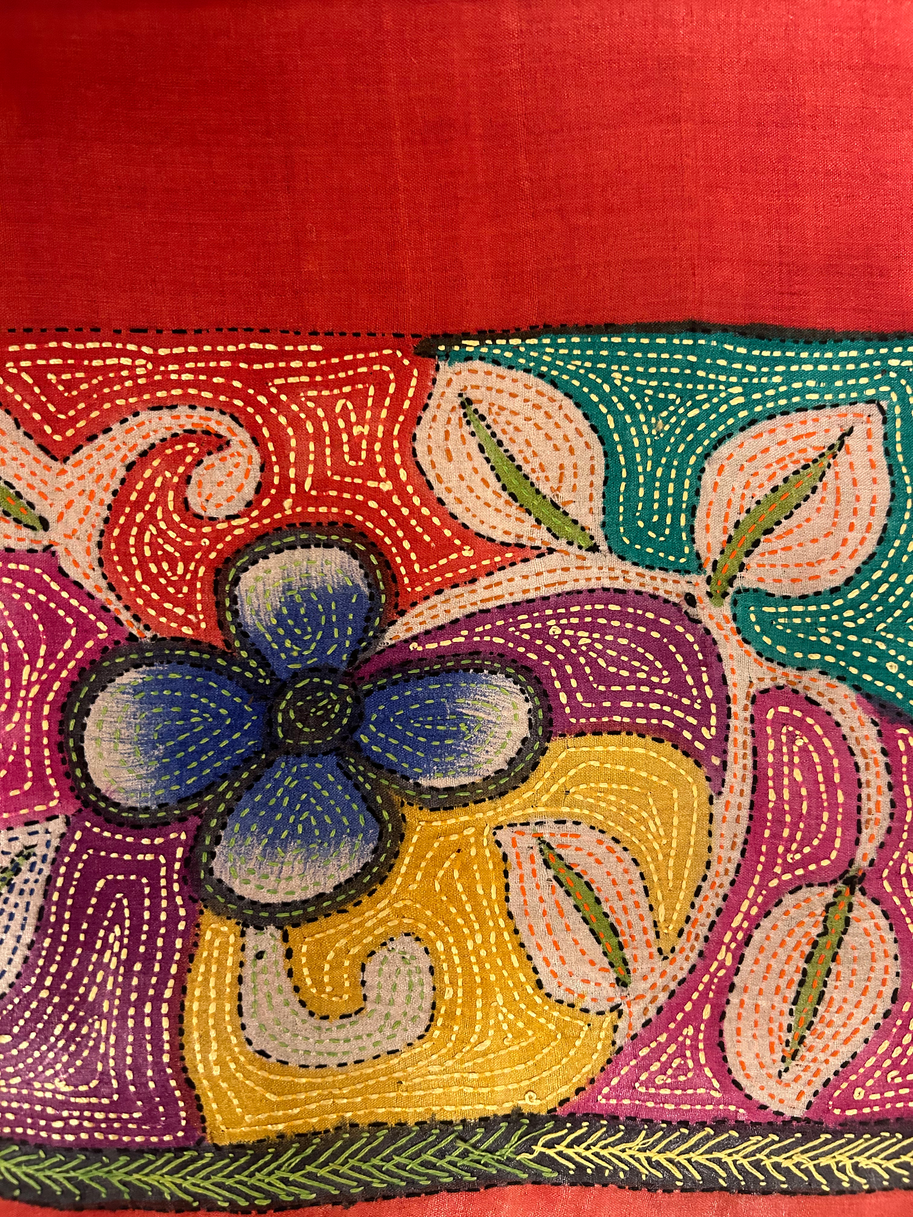 Dark Red Hand Painted Pure Silk Kantha Dupatta