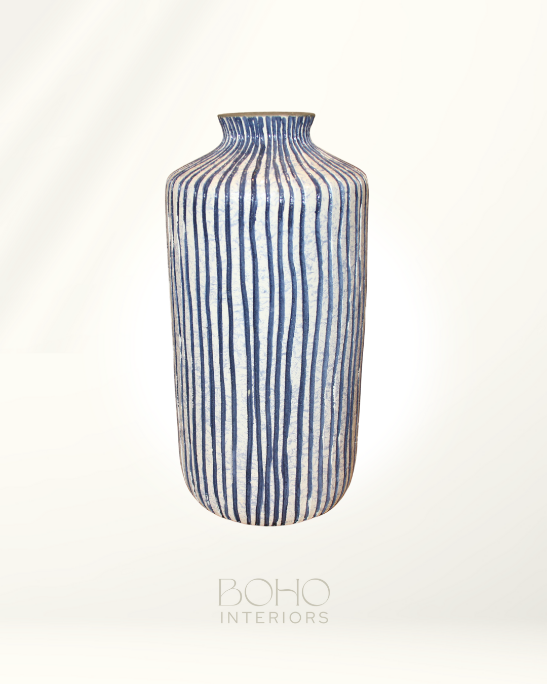 Bude Blue and White Stoneware Stripe Design Vase