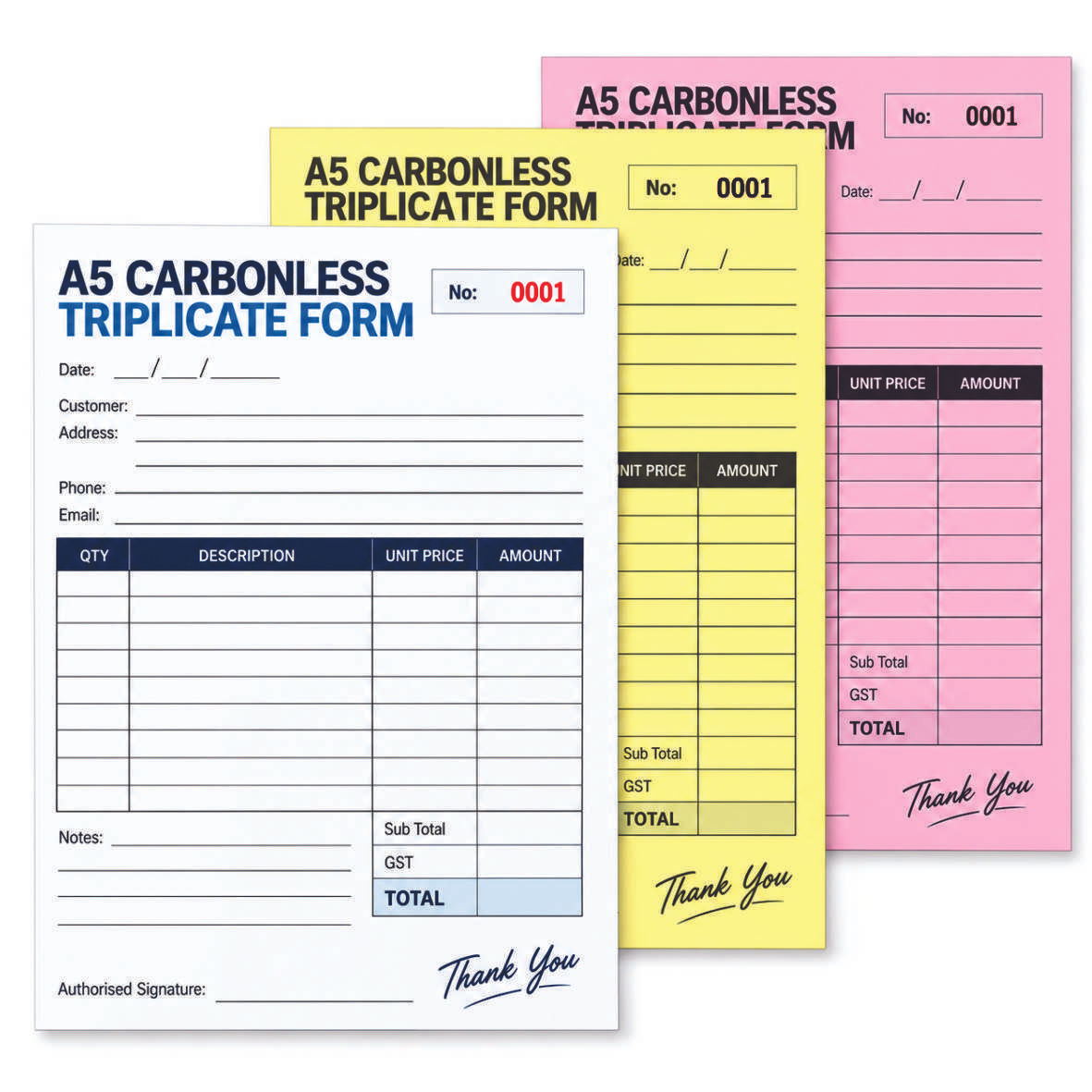 A5 COLOUR Triplicate Carbonless Books