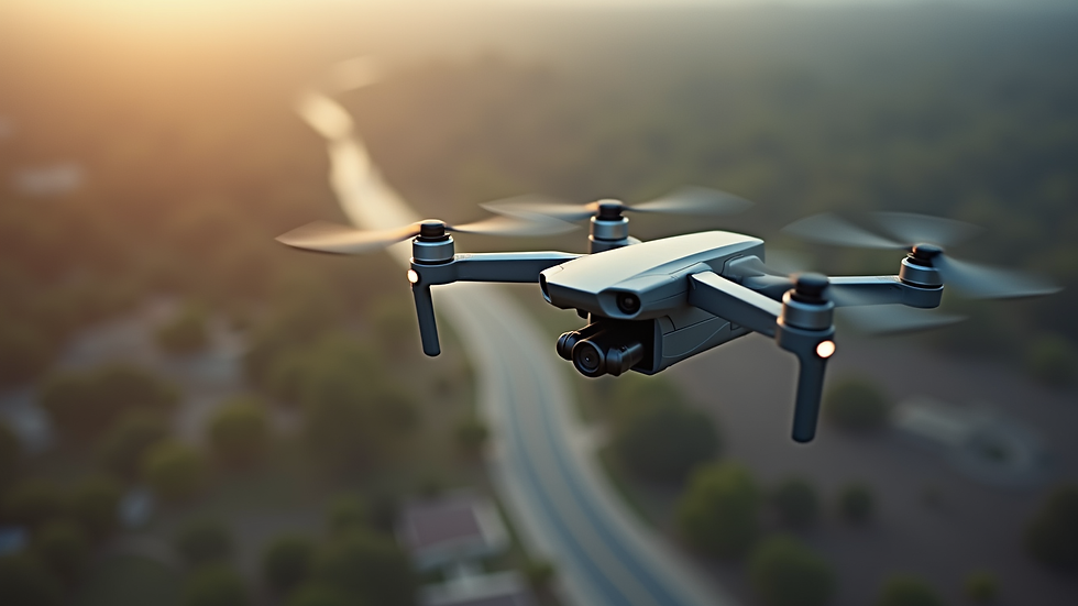 High angle view of a delivery drone in flight