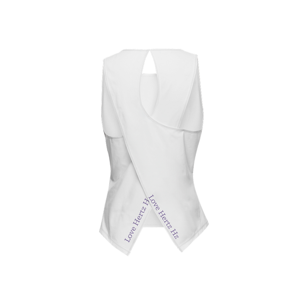 Thumbnail: Love Hertz Hz Golden Lotus Women's Cross Back Sleeveless SORONA® Tank Top Back Side View against a White Background.