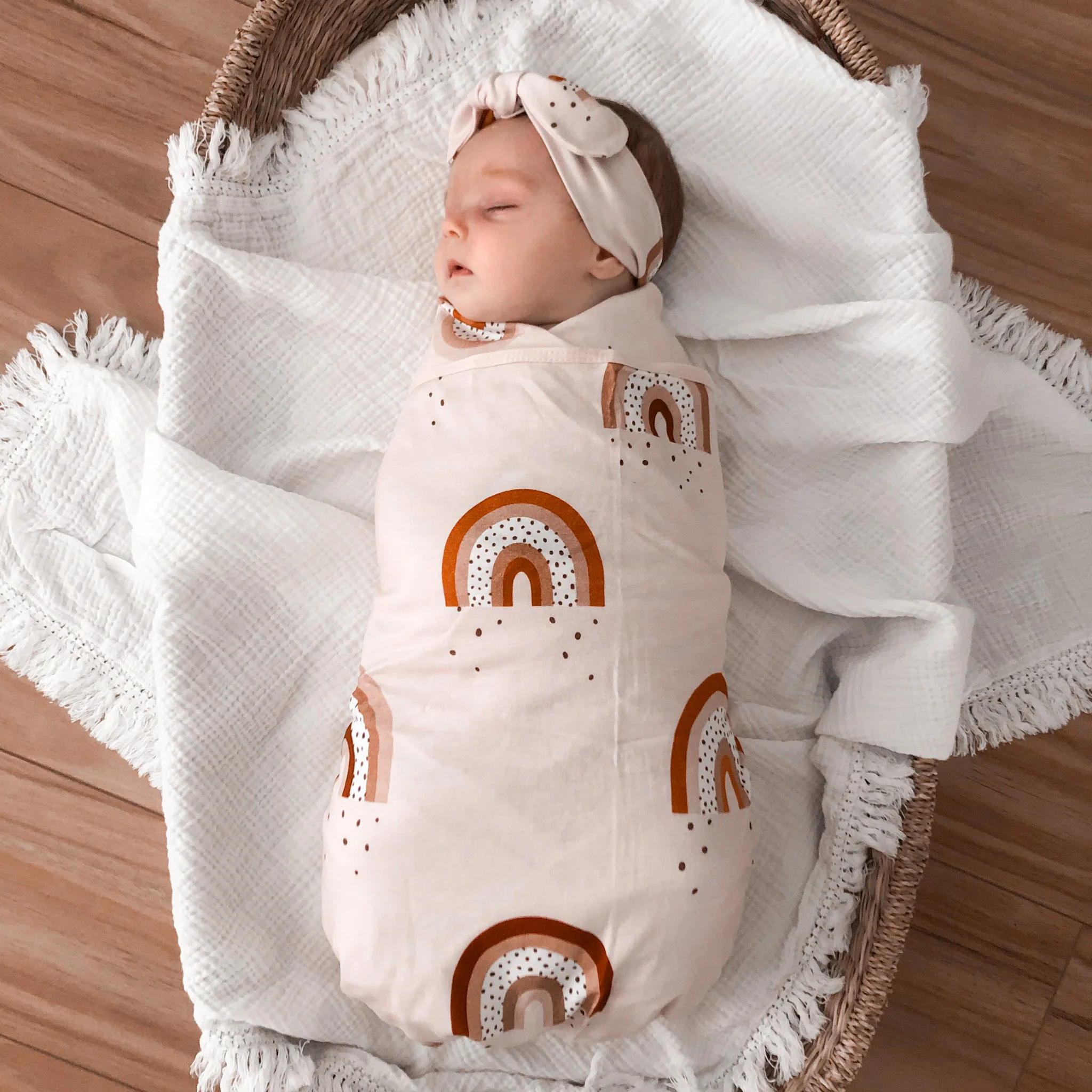[Mud Pie] Rainbow Swaddle Blanket & Rattle