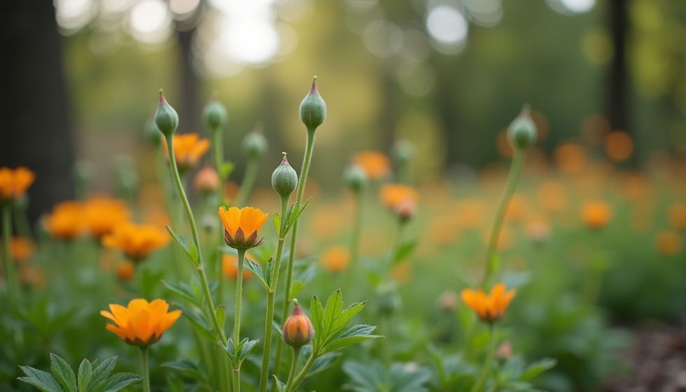 Un jardin printanier avec jeunes pousses vertes et fleurs colorées