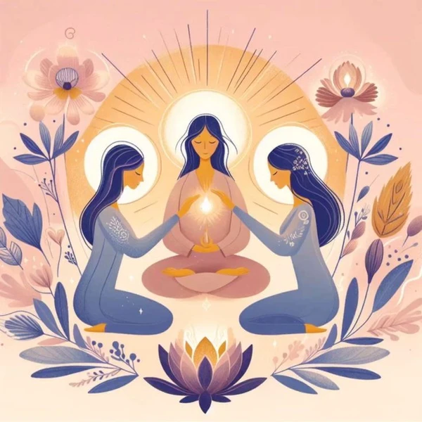 an illustration of three women sitting in a lotus position
