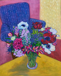 Wilson Sandy Bouquet with Blue Chair Oil on Panel (1)