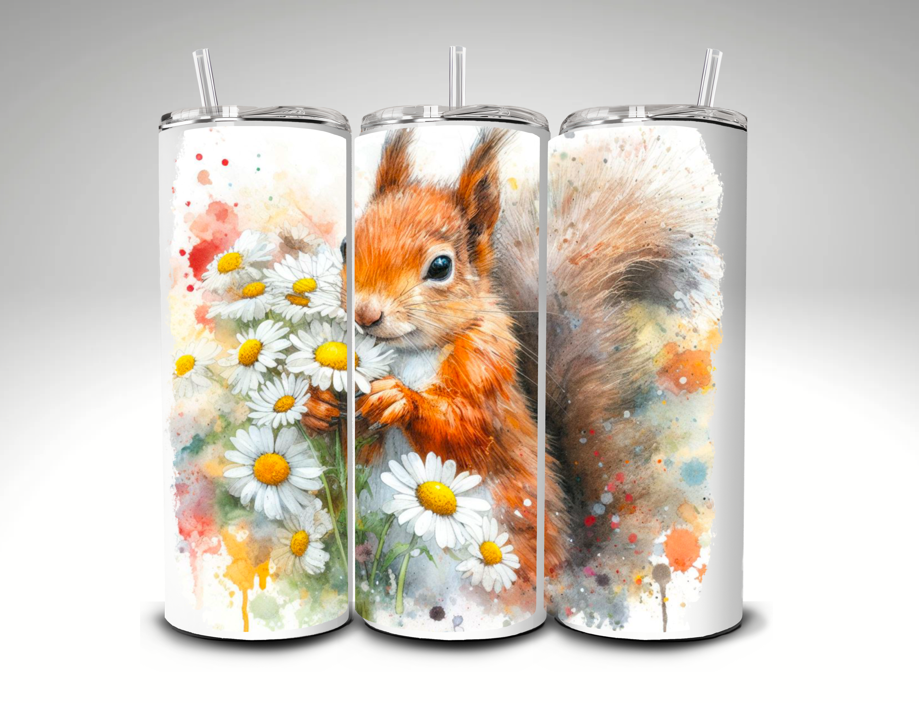 Squirrel with daisys thermal tumbler 