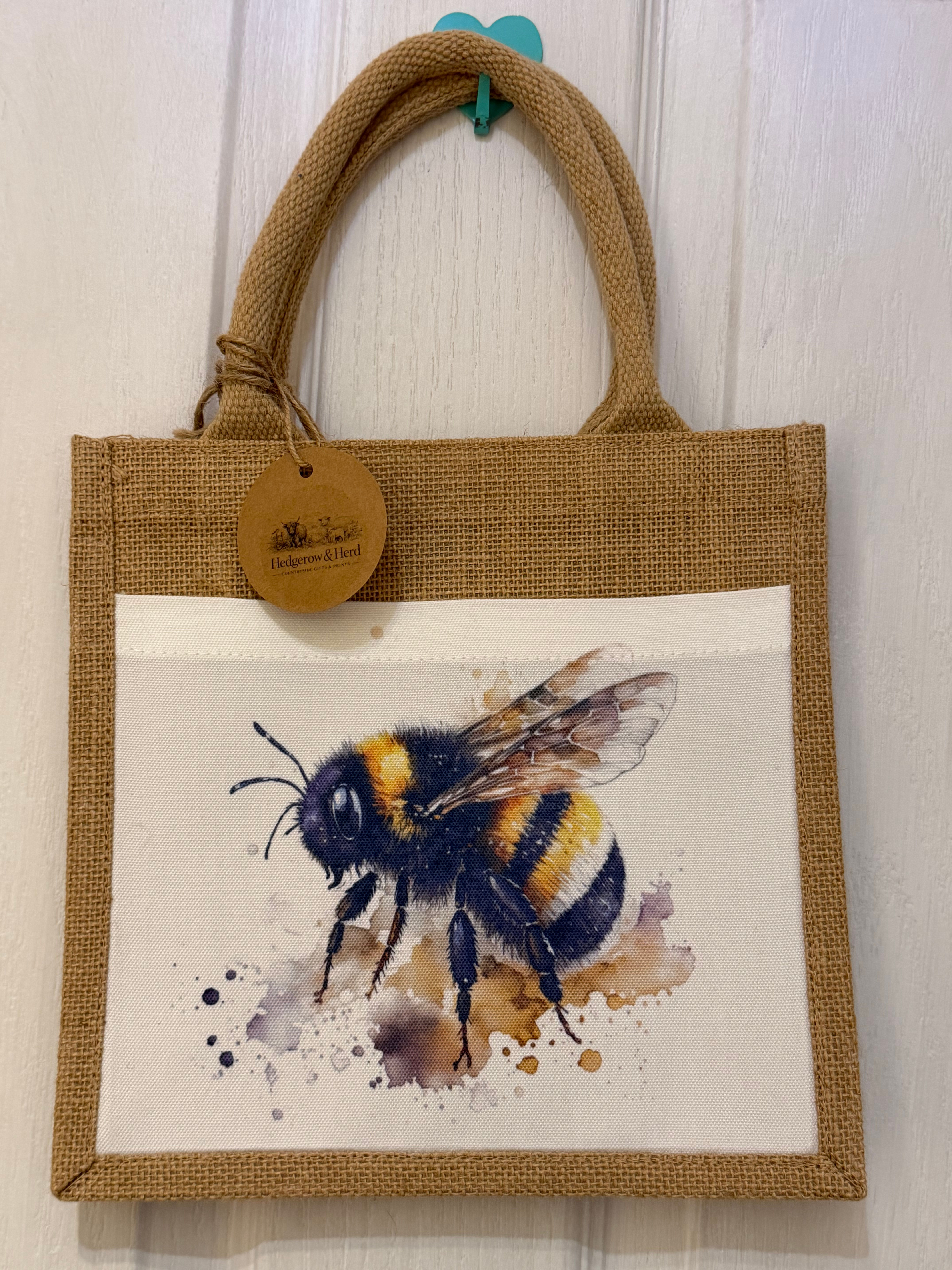 Buzzy bee small jute tote bag