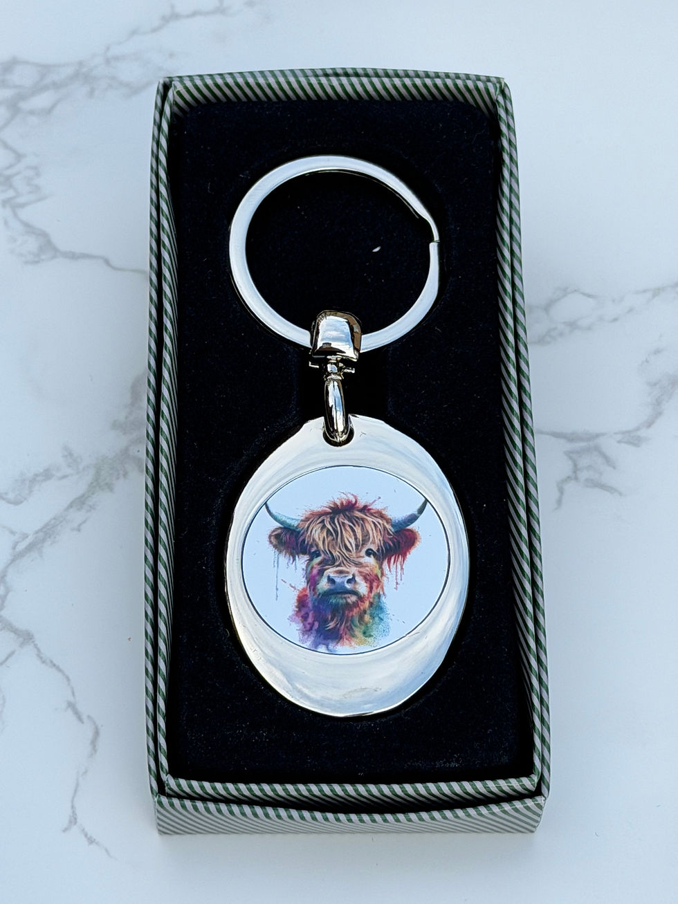 Thumbnail: Rainbow highland cow trolly token Keyring 