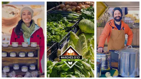 Producteurs au marché de Val-David avec légumes de saison et kiosques artisanaux