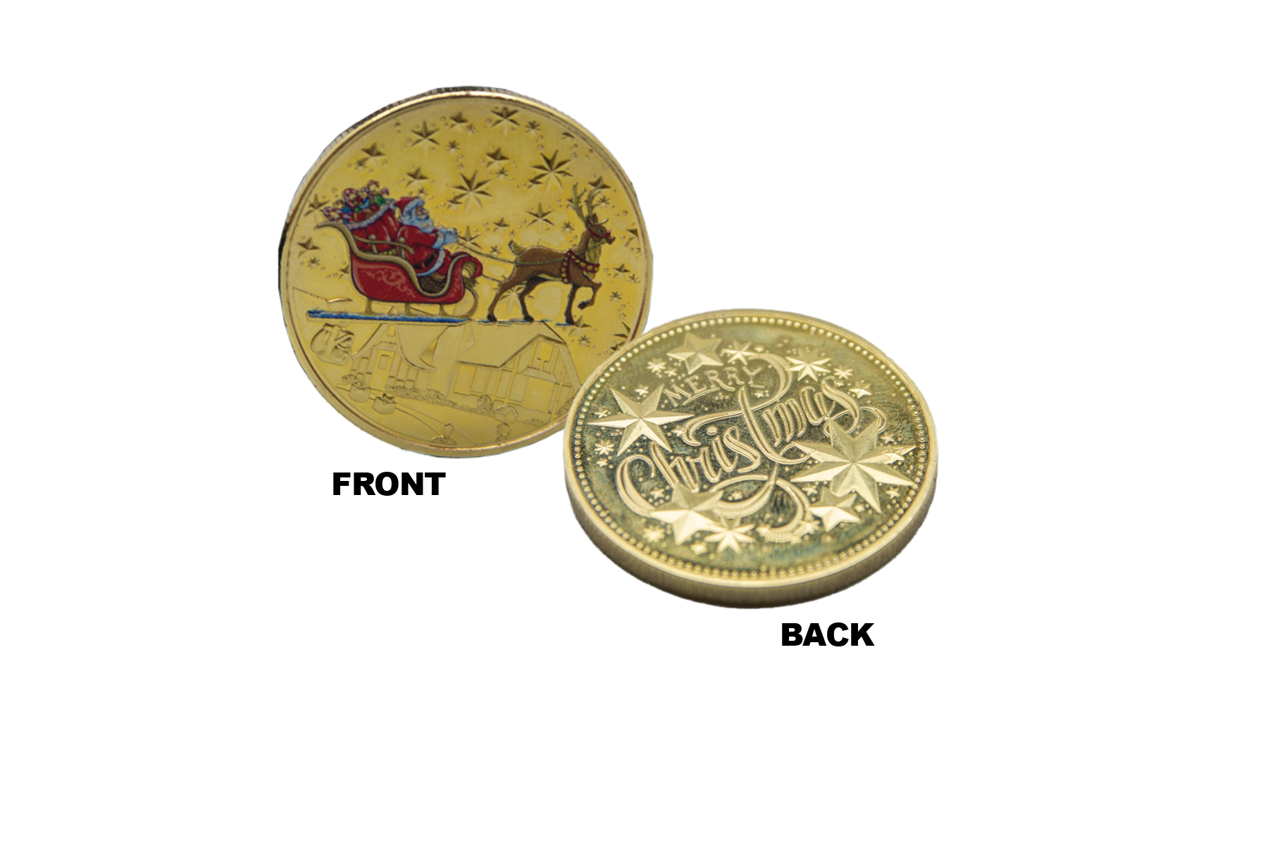 Golden Merry Christmas & Santa with Sleigh (Color) Coin