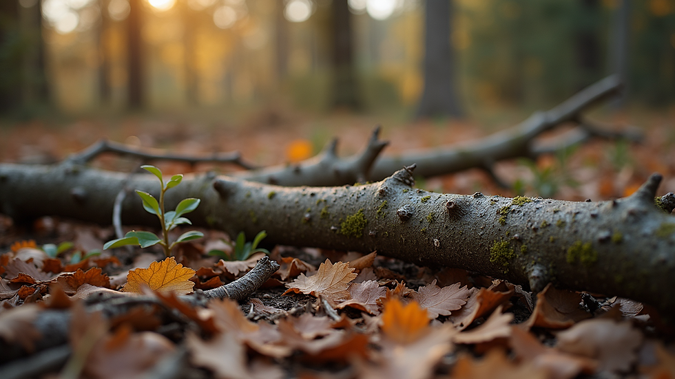 Close-up view of freshly cut tree branches on the ground
