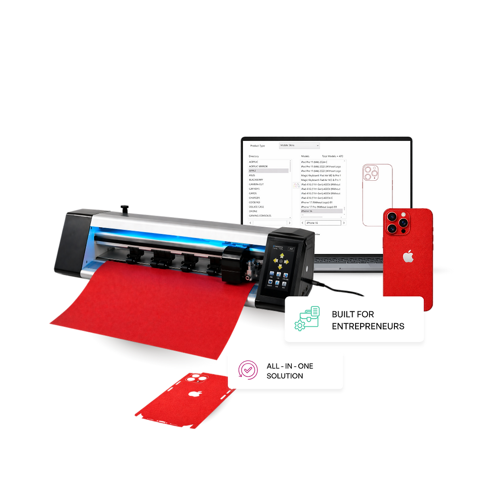 Desktop software with mobile skin cutting machine and customizable phone skins