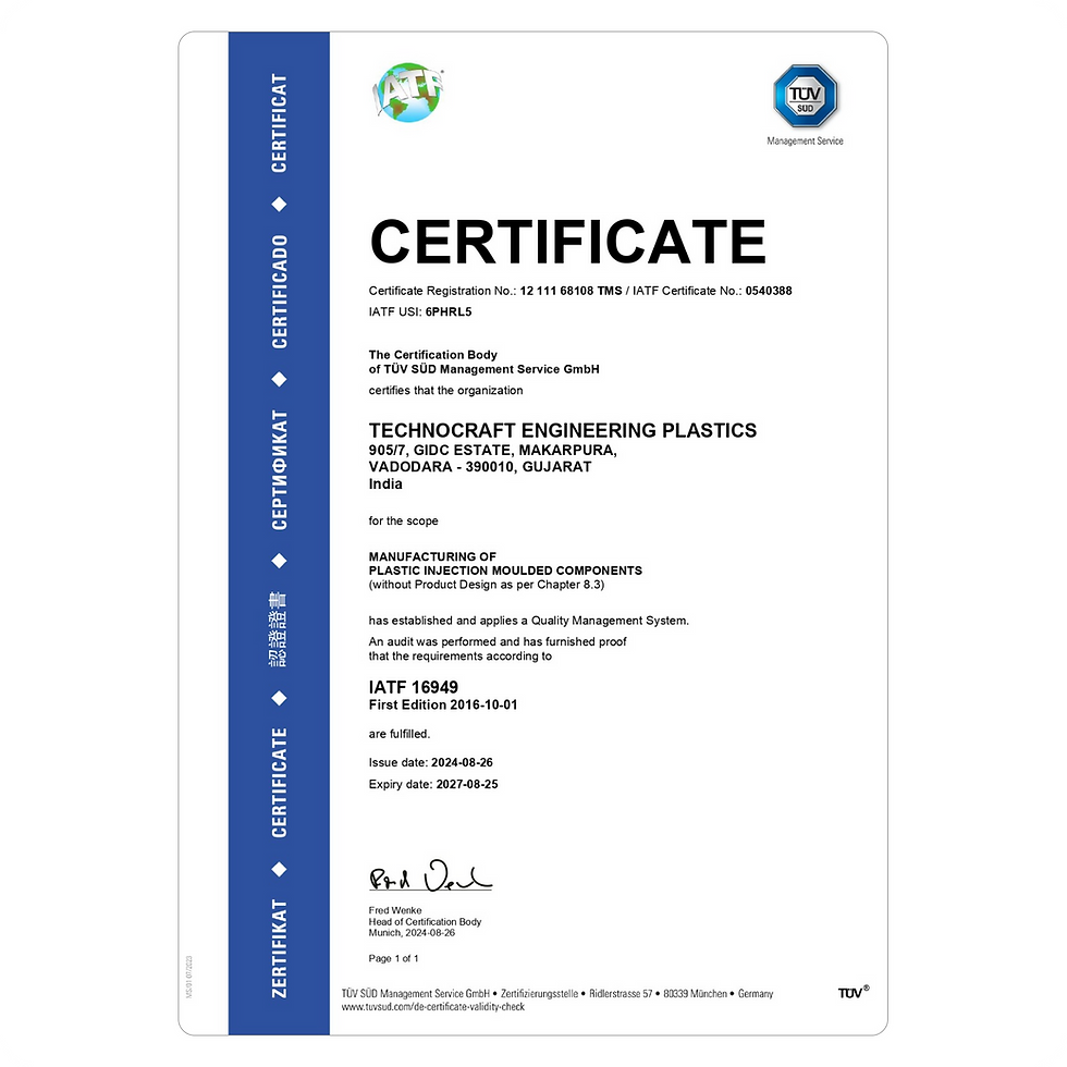 Technocraft Engineering Plastics Certificate