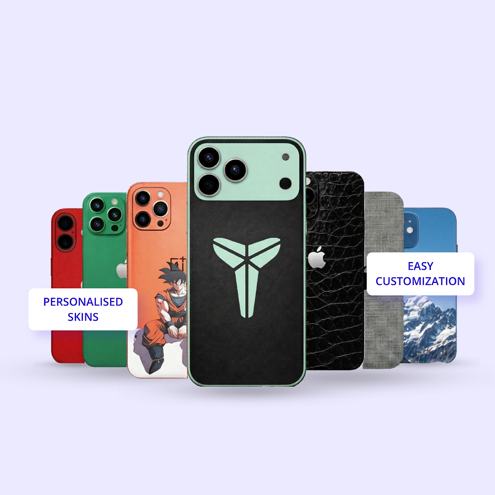 Custom printed mobile skins and phone cases with personalized design options in Mobicare software