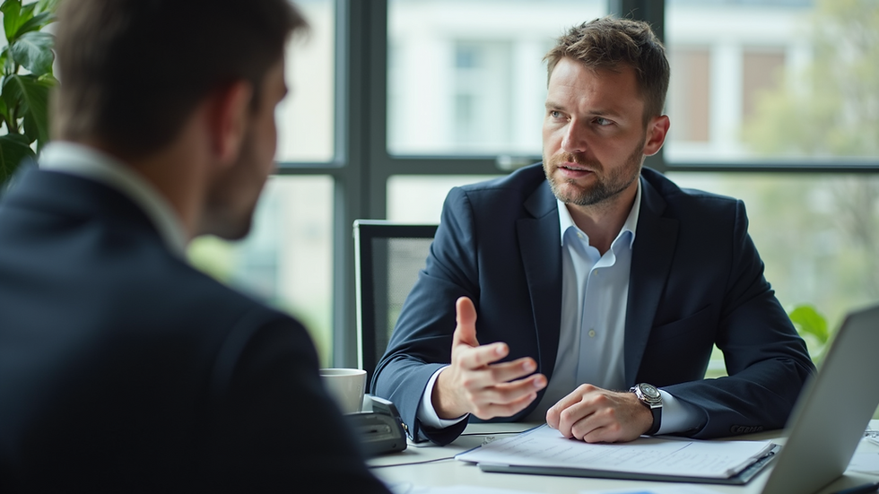 Eye-level view of a business consultant discussing strategies with a client