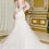 Thumbnail: Wide V Neck Sheer Long Sleeve A Line Wedding Dress