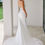 Thumbnail: NOX1022- Deep V-neck Lace Trim Train Fitted Wedding Gown