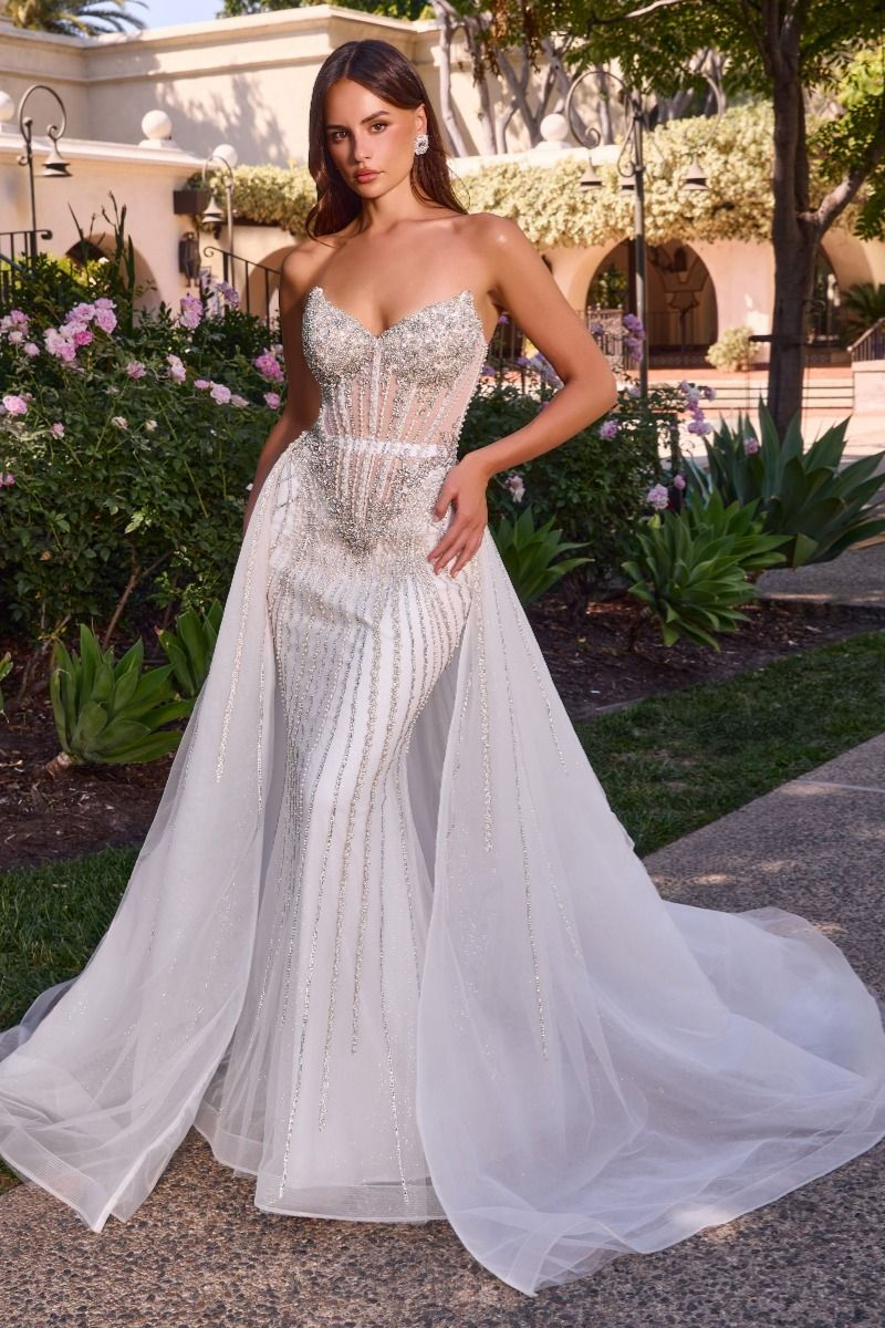 CD643W BEADED BRIDAL GOWN WITH TULLE OVERSKIRT