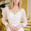 Thumbnail: Wide V Neck Sheer Long Sleeve A Line Wedding Dress