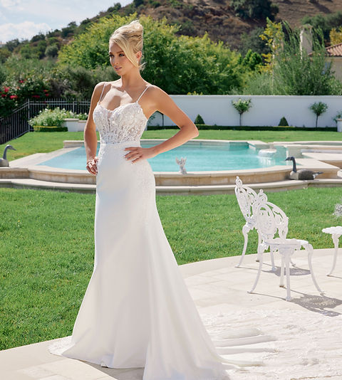 mermaid convertible wedding dress DreamDress By PMN Belva Mermaid Wedding Dress Gown Illusion Back Floral Pearls Crystals Embellishment | Size: Custom