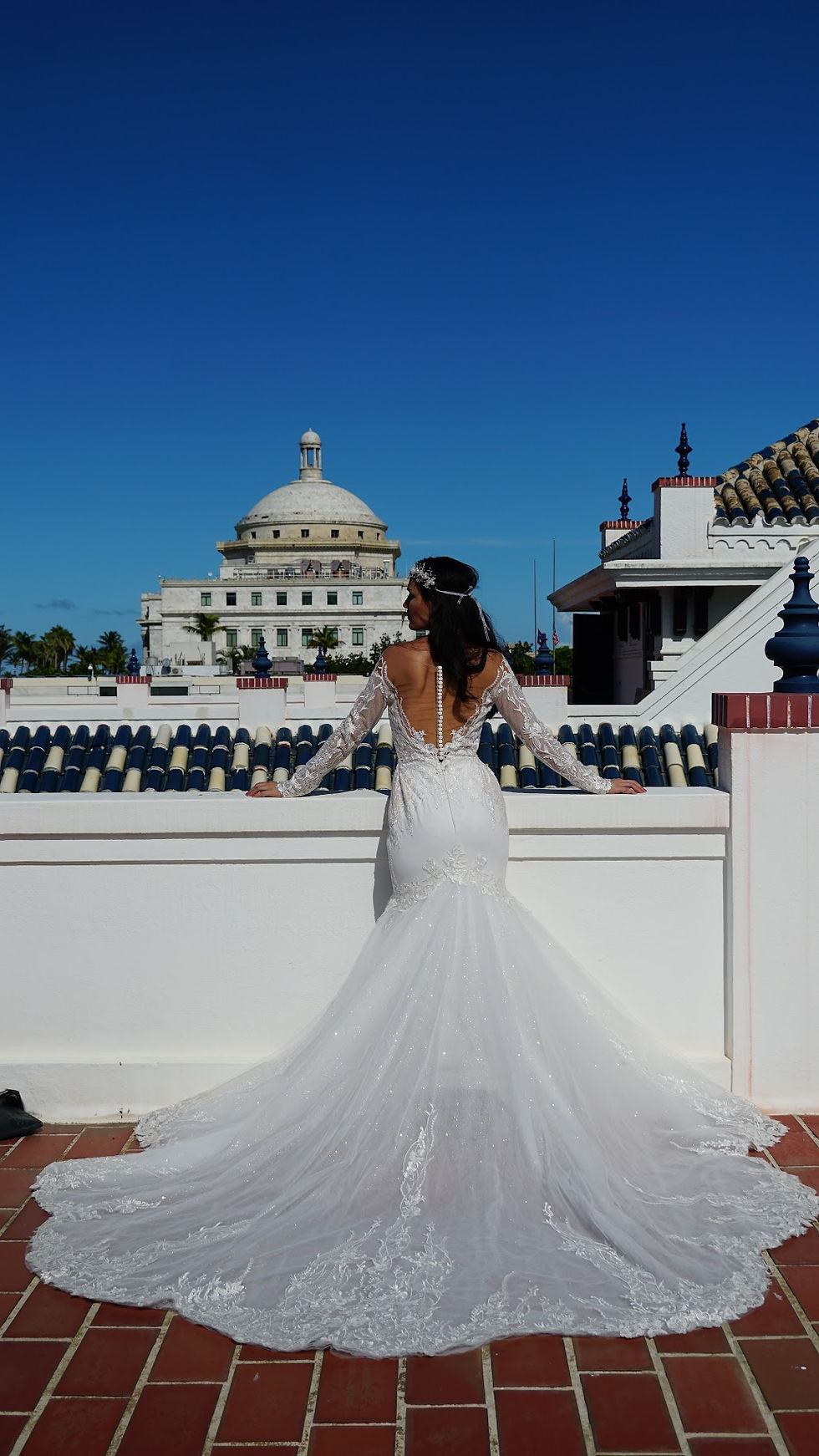 Thumbnail: PV002-21 -BETH Mermaid Wedding Dress with Deep V off-shoulder Long Sleeves