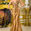 Thumbnail: Fitted Gown W/ Peaked Neckline Satin Dress