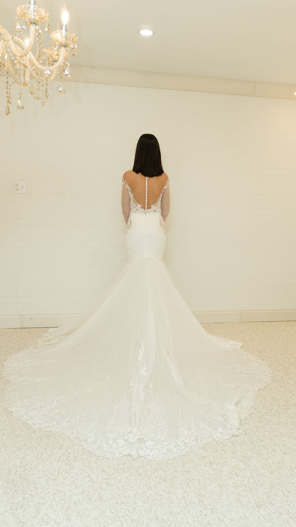 Thumbnail: PV002-21 -BETH Mermaid Wedding Dress with Deep V off-shoulder Long Sleeves