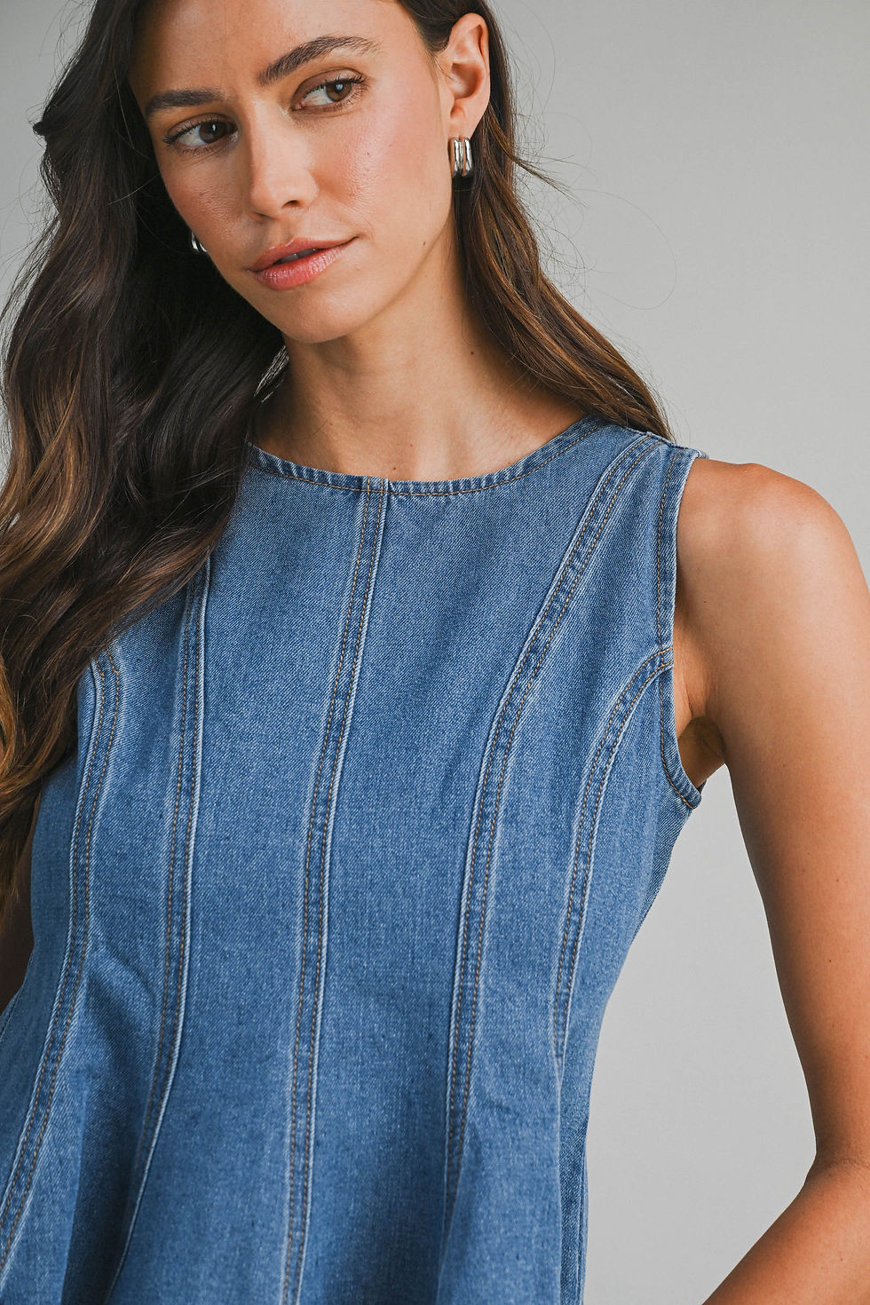 Thumbnail: Denim Sleeveless Peplum Top And Wide Jeans Set