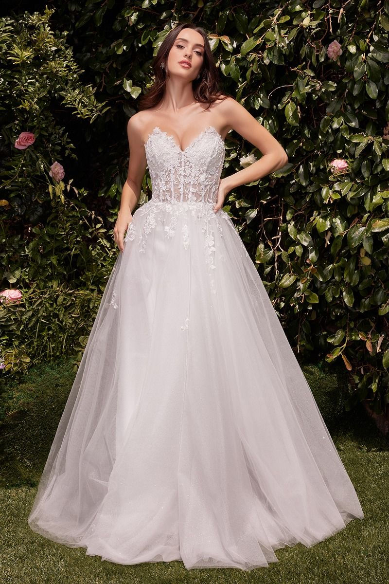 Thumbnail: C148W- STRAPLESS A-LINE LACE & TULLE WEDDING DRESS